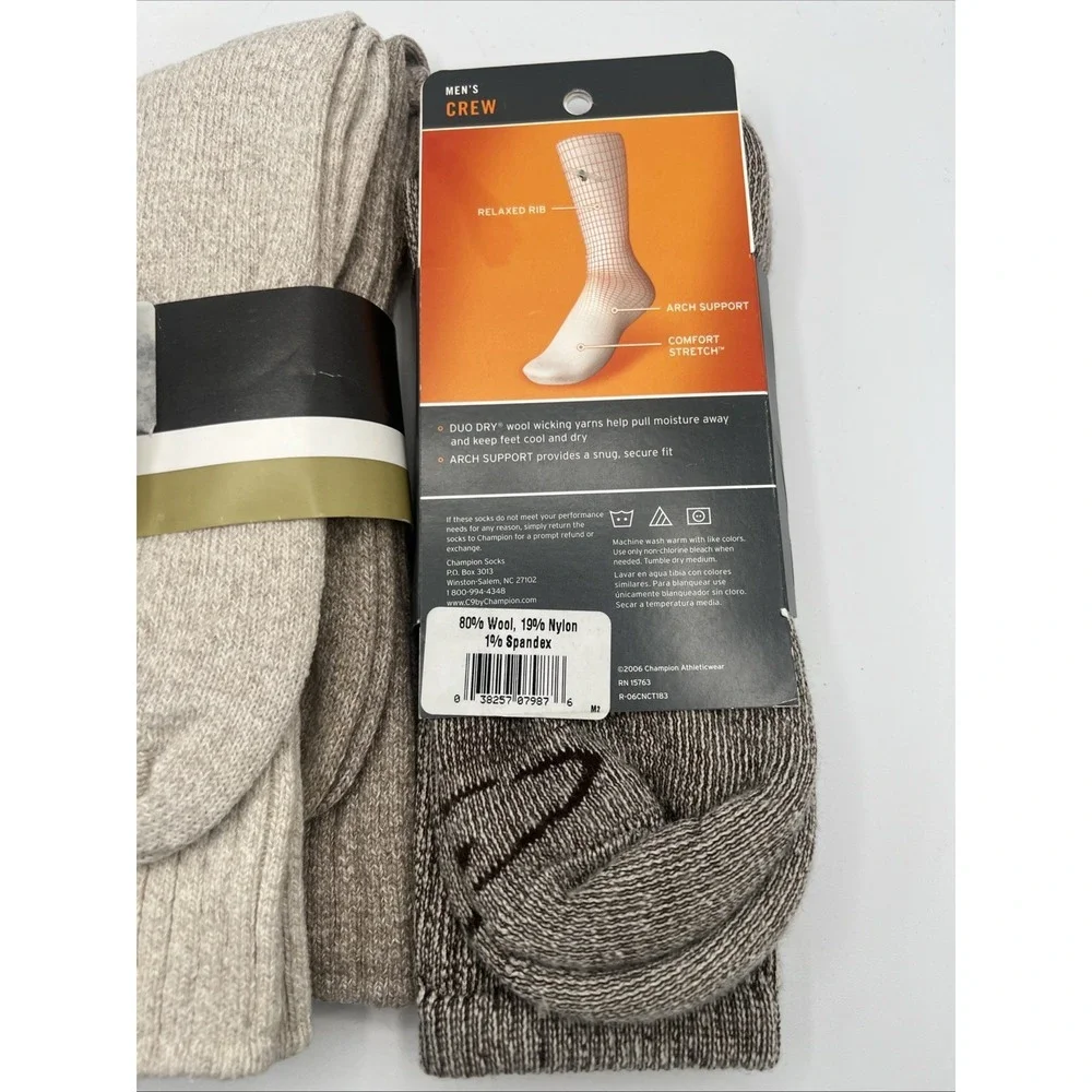Lot Of 4 NOS Champion Men's‎ Wool Hiker & Cotton Crew Socks Tan Navy Brown USA